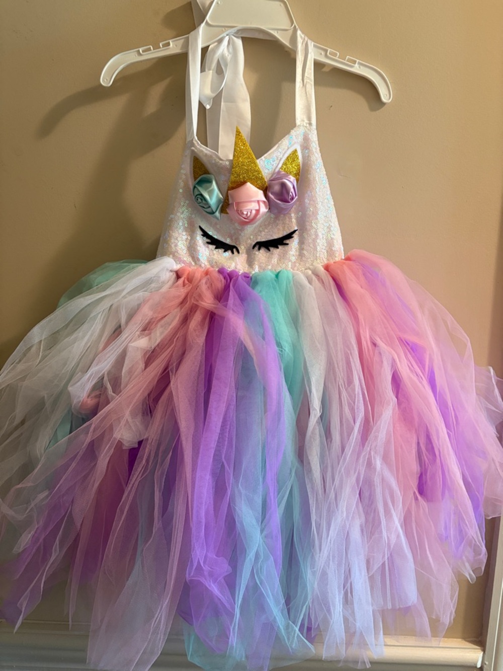 Unicorn Tulle Halter Girls Costume Dress - Pastel Multicolor